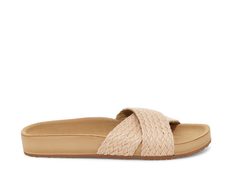 Sanuk Womens She Cruzy Jute Vegan Slide Khaki Sandals | ZSLIHY572